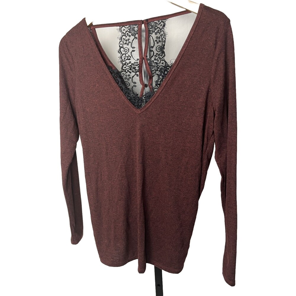 Buckle Daytrip Top XS NWT Brown Backless‎ Eyelash Lace Long Sleeve Dark Romance